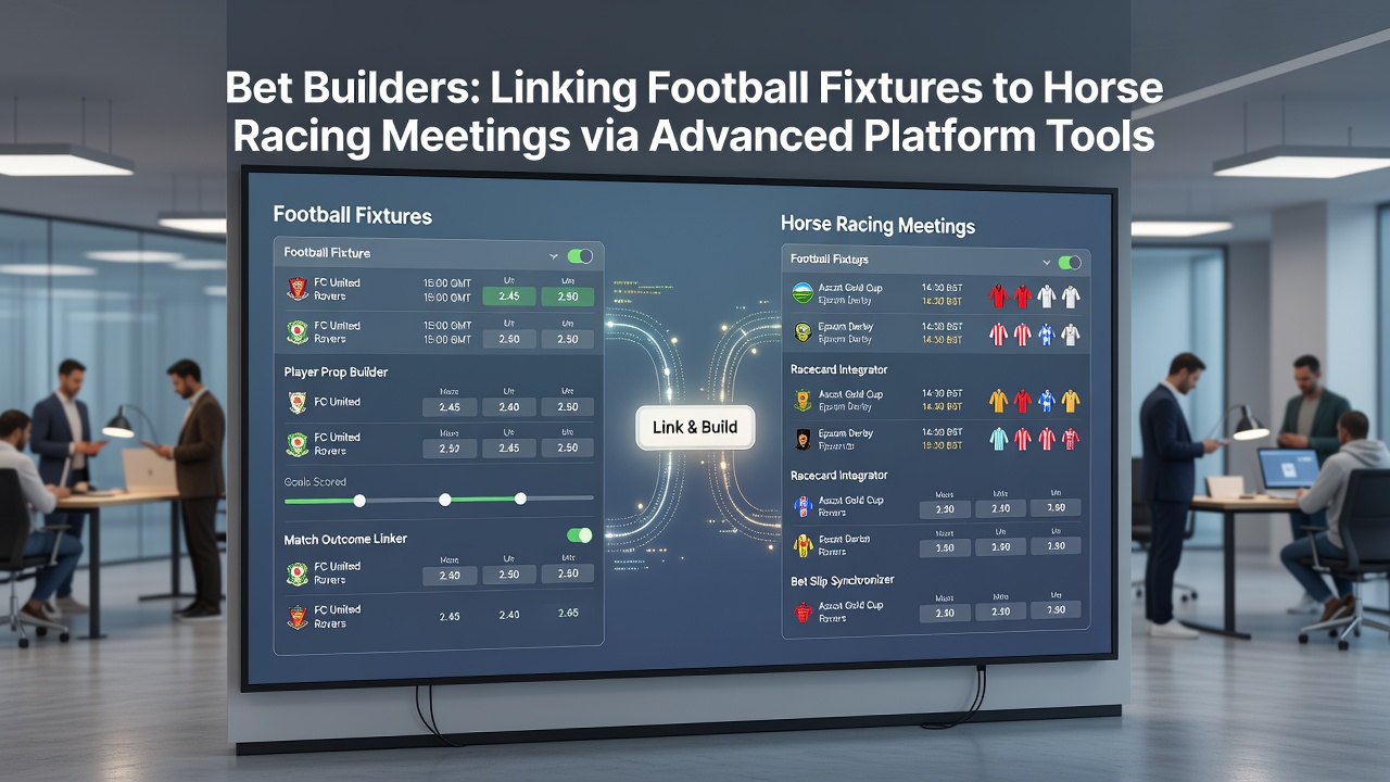 User creating a multi-sport bet builder wager combining a football match and a horse race