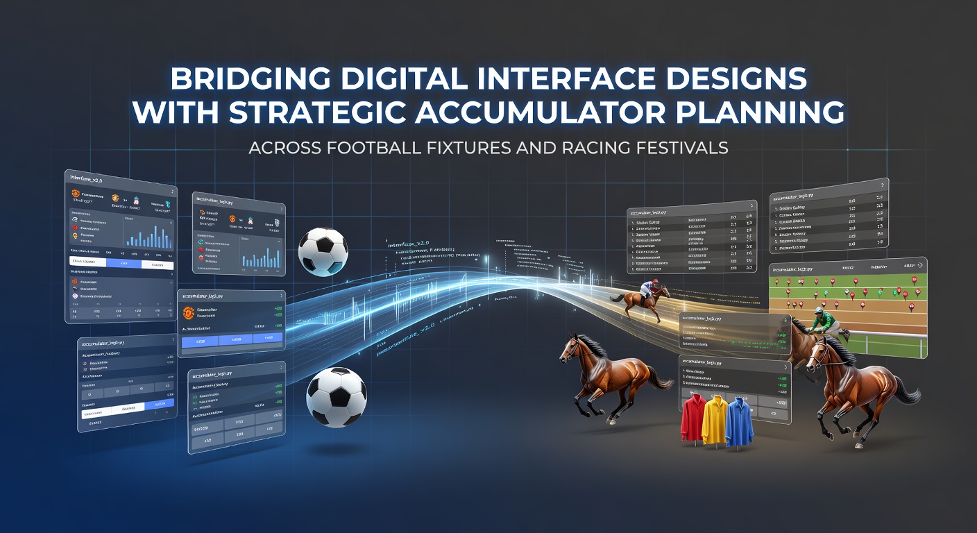 Digital betting interface displaying accumulator planning tools for football fixtures and racing festivals
