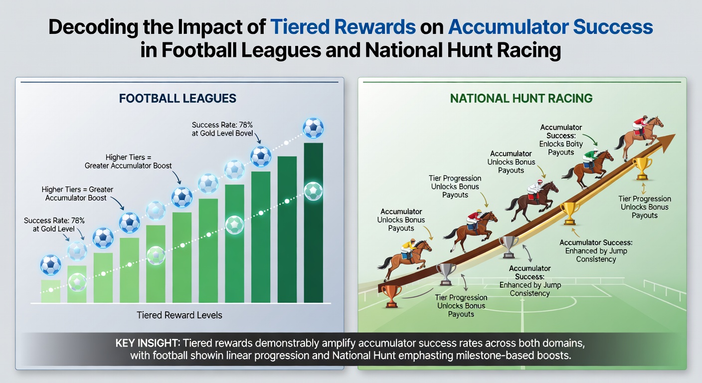 Comparison chart showing accumulator success rates before and after tier progression in football and national hunt betting