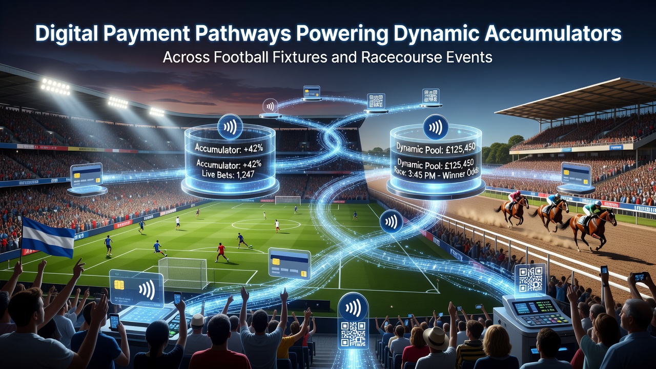 Digital payment interfaces displayed on mobile devices during live football and racing events