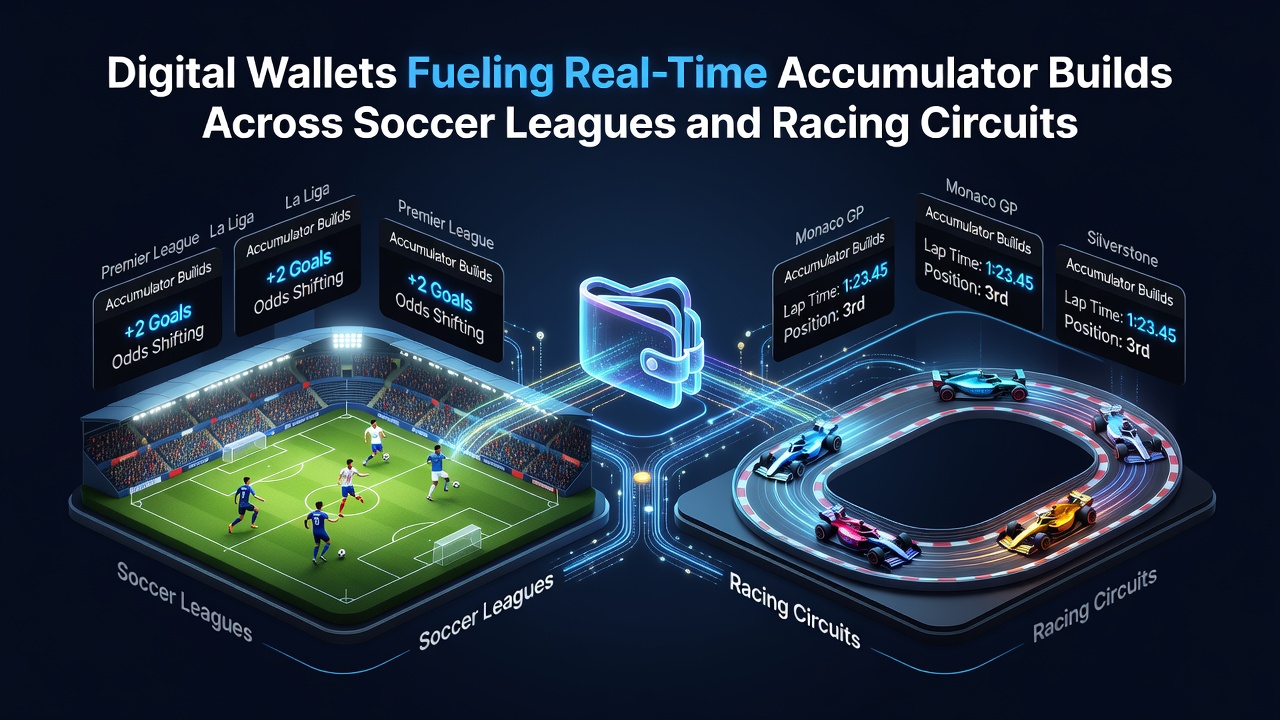 Mobile screen displaying live accumulator updates for Premier League matches and horse racing circuits