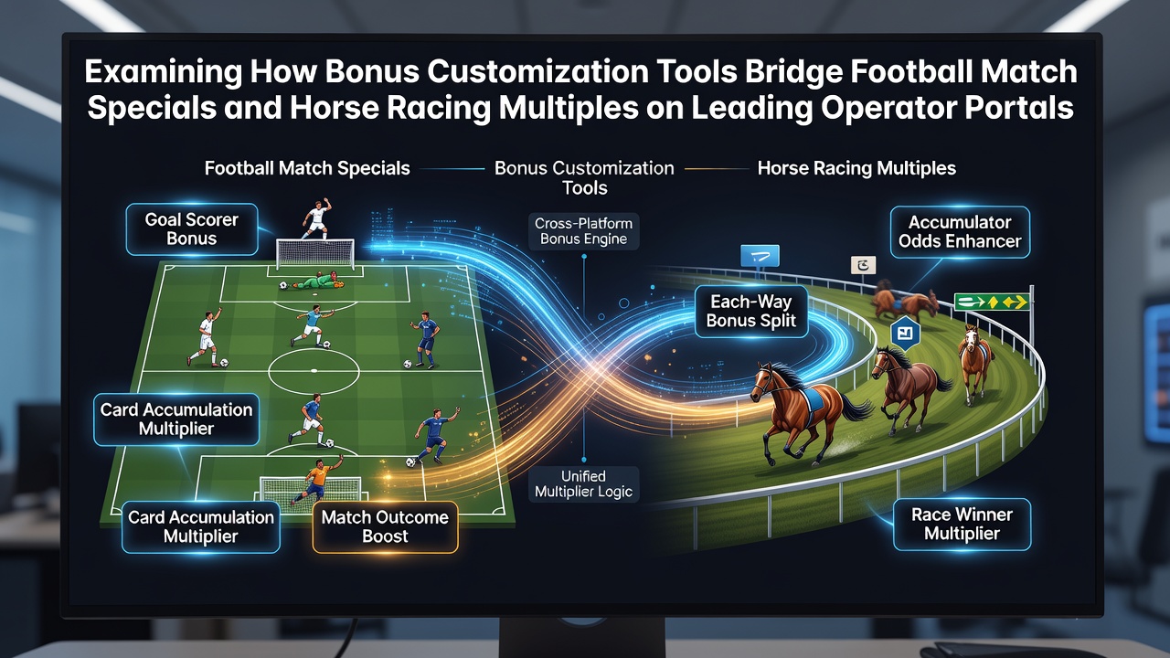 Bonus customization interface showing football specials and racing multiples on a betting portal dashboard
