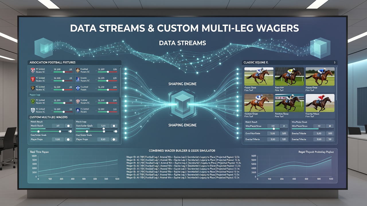 Interface screenshot of a custom multi-leg bet builder combining soccer and racing selections