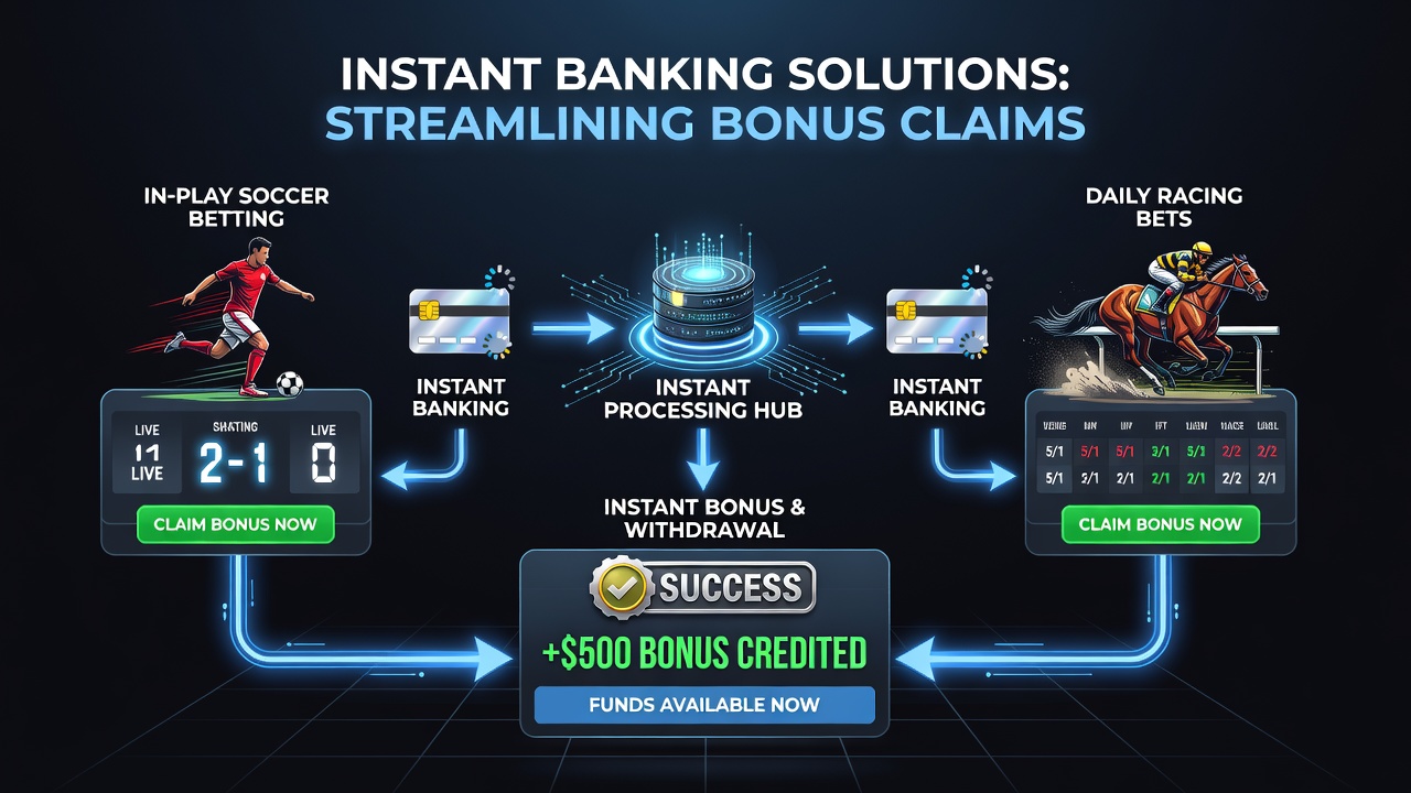 Screenshot of racing betslip with instant deposit confirmation and active bonus balance display